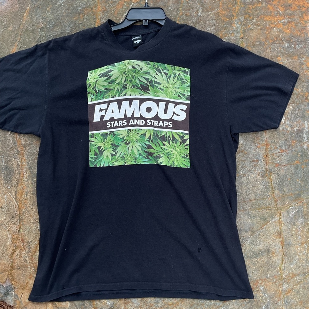 Y2K Famous Stars and Straps Cannabis Leaf Graphic T-Shirt Black